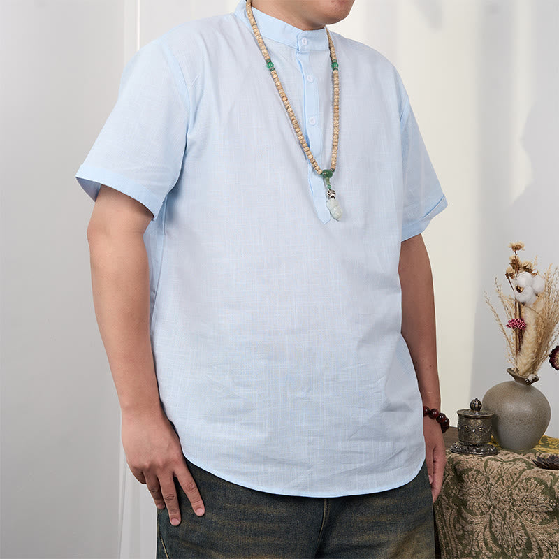 Cotton Linen Stand Collar Short Sleeve Meditation Shirt