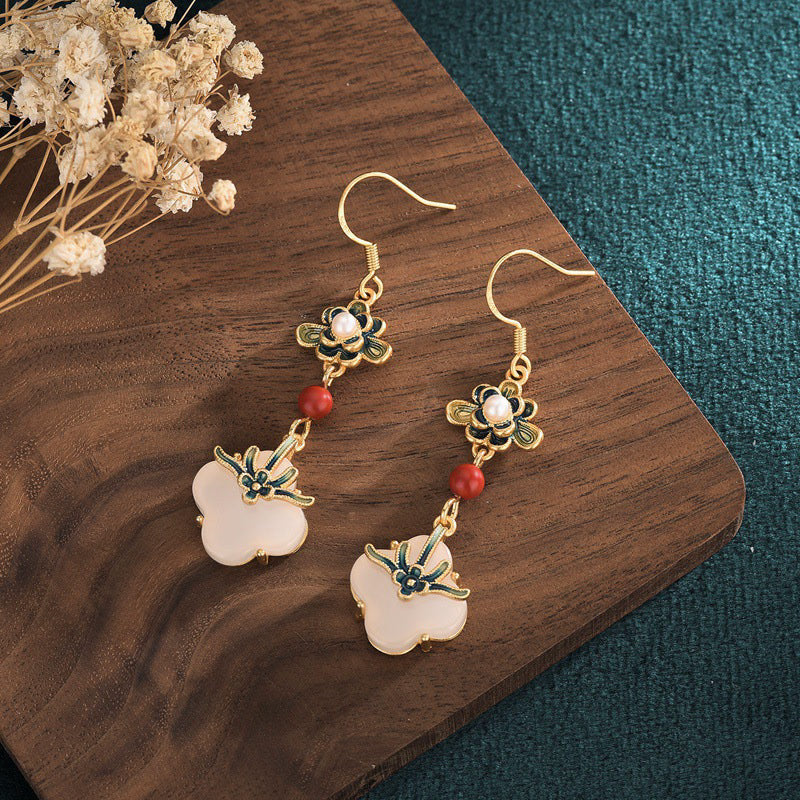 Lucky Four Leaf Clover Jade Abundance Copper Earrings