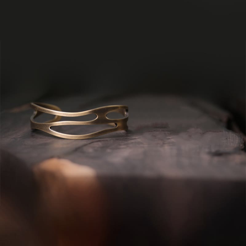 Vintage Curved Copper Brass Wealth Adjustable Cuff Bracelet Bangle