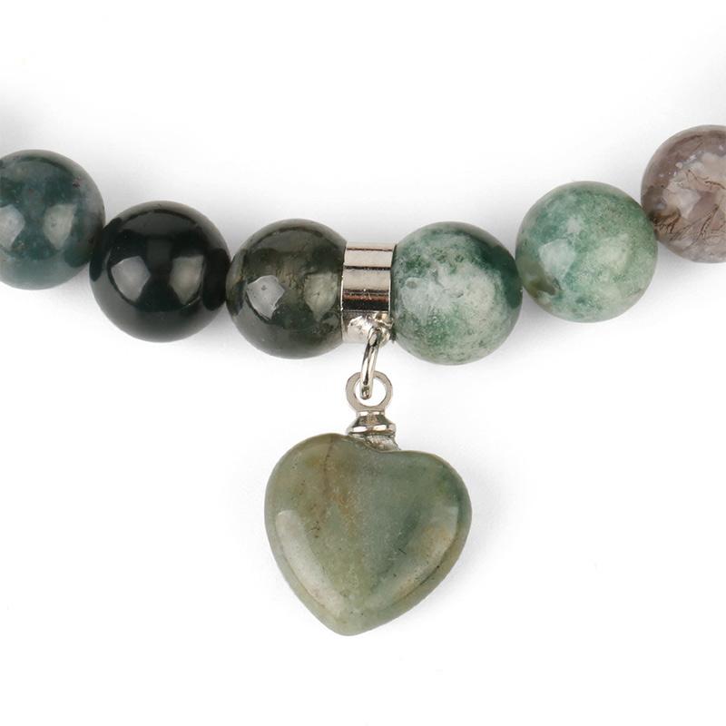 Natural Gemstone Heart Focal Beaded Bracelet for Emotional Balance