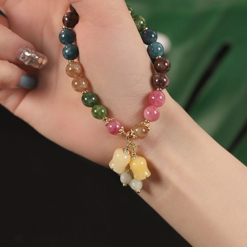 Natural Colorful Tourmaline Flower Bead Love Bracelet