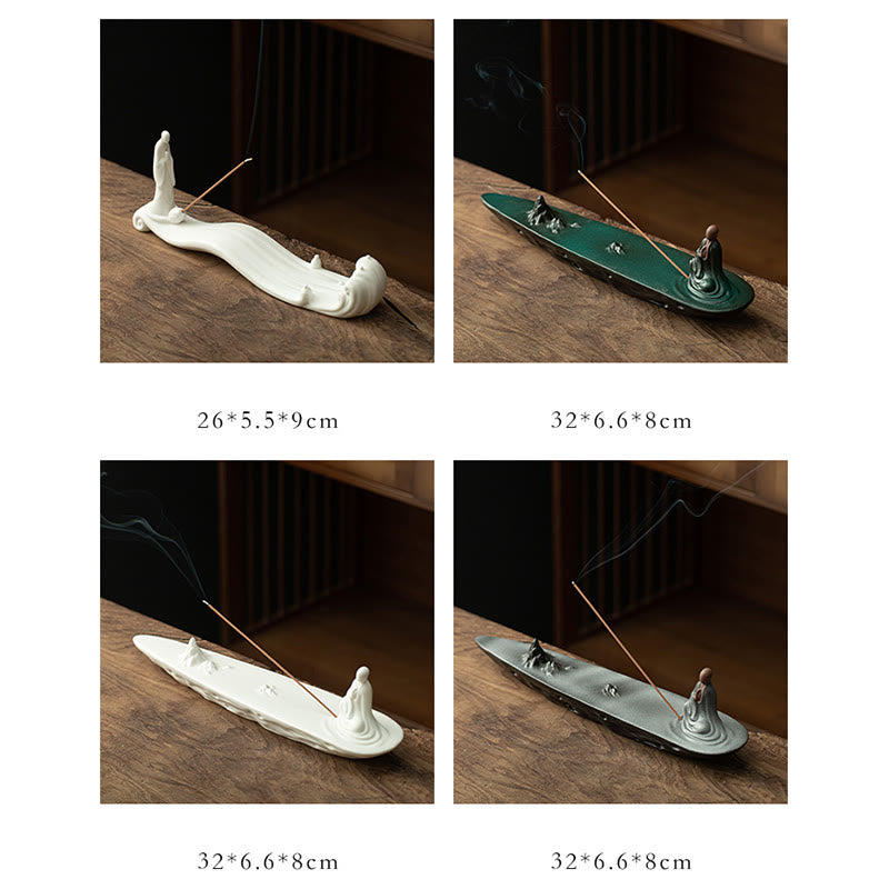 Minimalist Ceramic Monk Sea Wave and Mountain Landscape Incense Burner