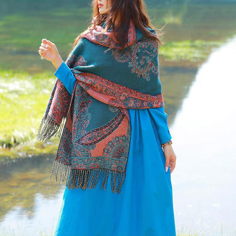 Tibetan Vine Leaves Pattern Design Shawl Cozy Travel Scarf Wrap