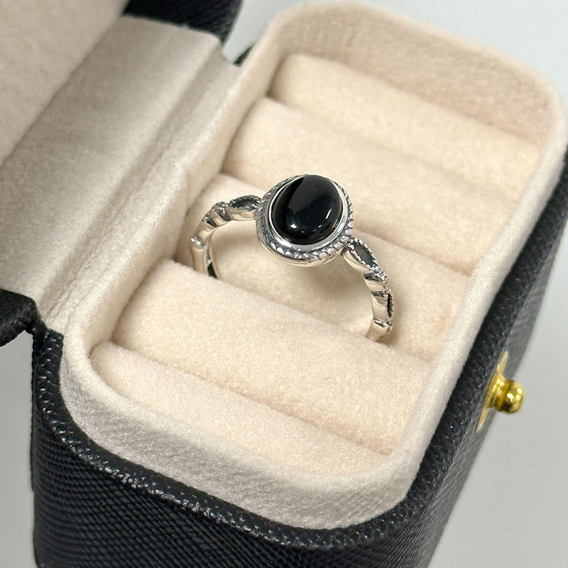 925 Sterling Silver Black Onyx Fortune Ring