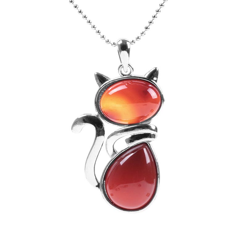 Cat Pattern Natural Crystal Protection Necklace Pendant