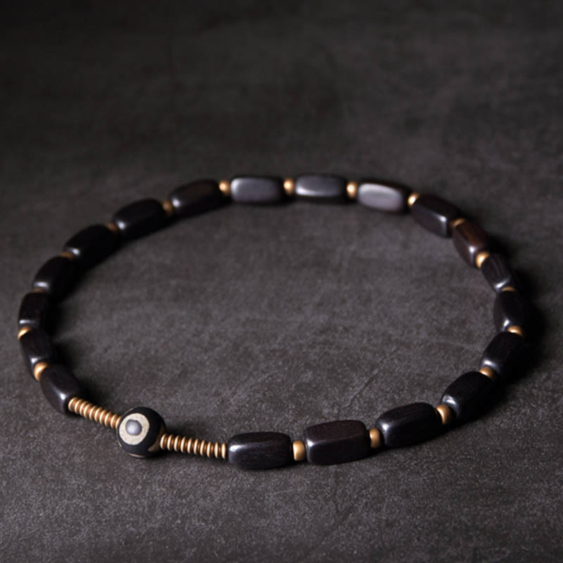 Tibet Ebony Wood Dzi Bead Copper Balance Double Wrap Bracelet