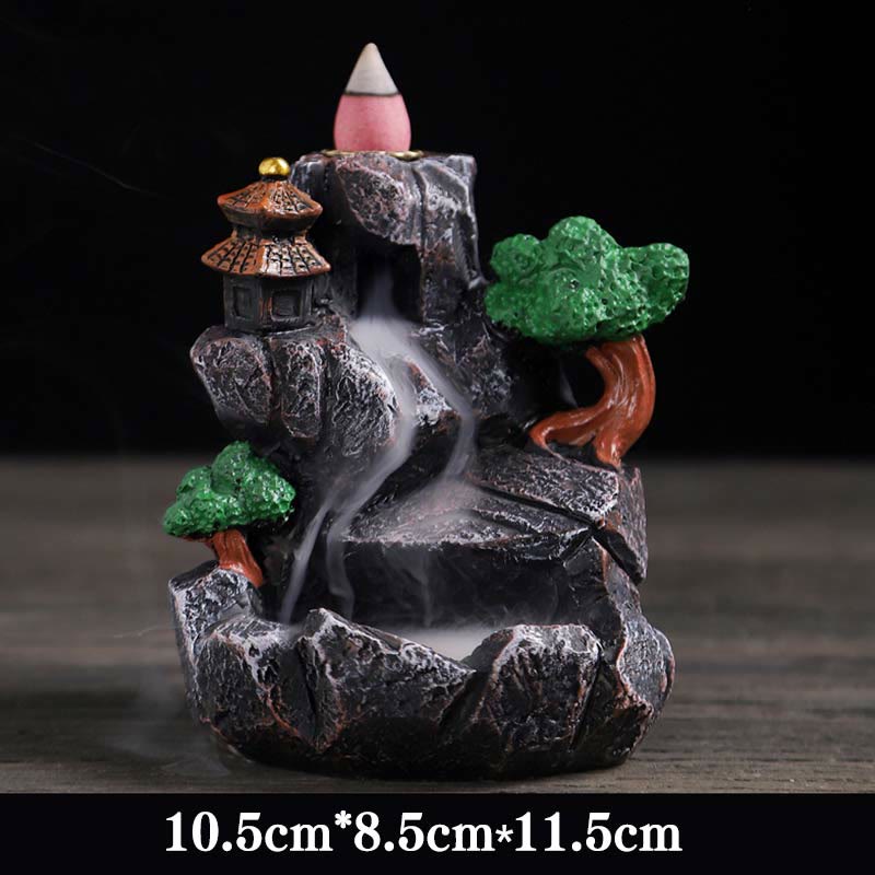 Zeniora Mountain Bridges Resin Backflow Incense Burner for Meditation