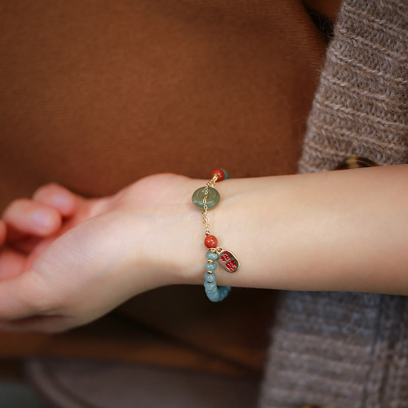 Natural Hetian Jade Red Agate Peace Buckle Lucky Fortune Bracelet