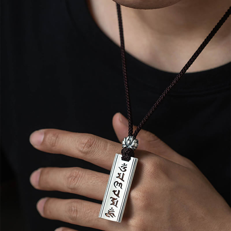 999 Sterling Silver Om Mani Padme Hum Engraved Lotus Wisdom Necklace Pendant