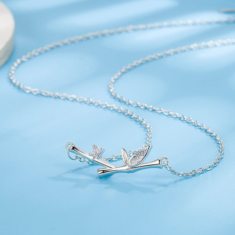 Bamboo Leaf Design Copper Zircon Wealth Necklace Pendant