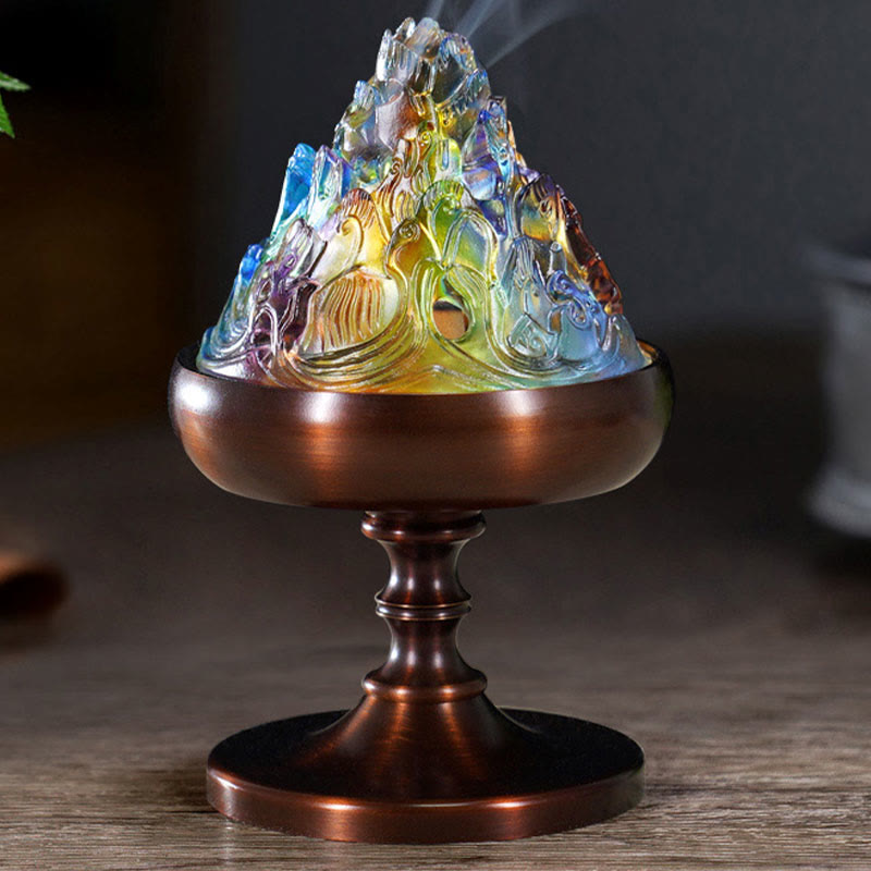 Mountain Peak Liuli Crystal Healing Meditation Incense Burner