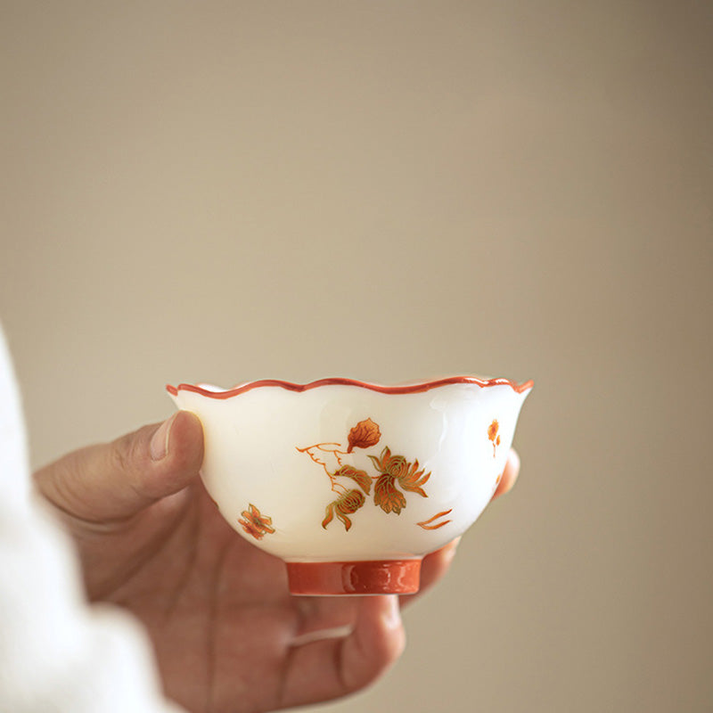 White Porcelain Flowers Ceramic Gaiwan Sancai Teacup Kung Fu Tea Cup And Saucer With Lid