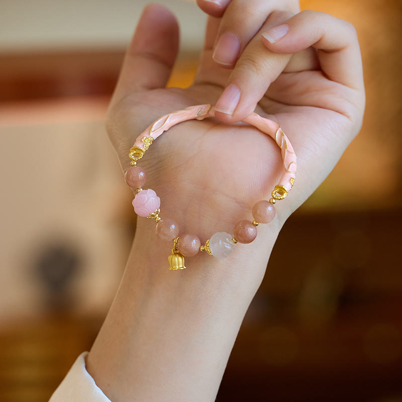 Sunstone & Golden Silk Jade Lily of the Valley Gold Sterling Silver Charm Bracelet