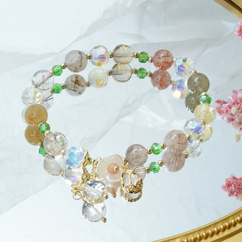 Natural Clear Quartz and Floral Gemstone Bracelet for Emotional Clarity