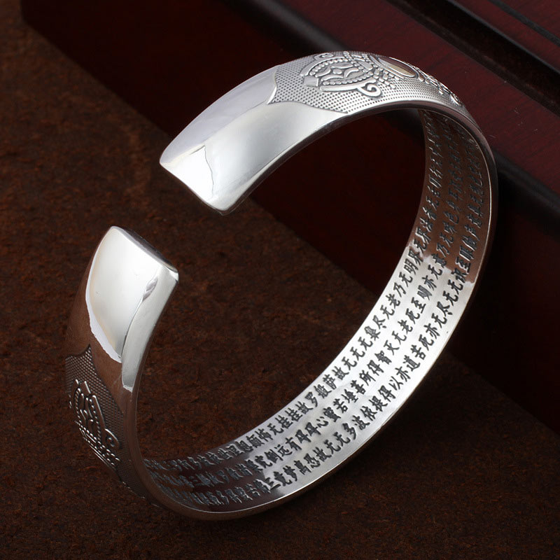 Tibetan White Copper & Sterling Silver Om Mani Padme Hum Sanskrit Engraved Meditation Bangle