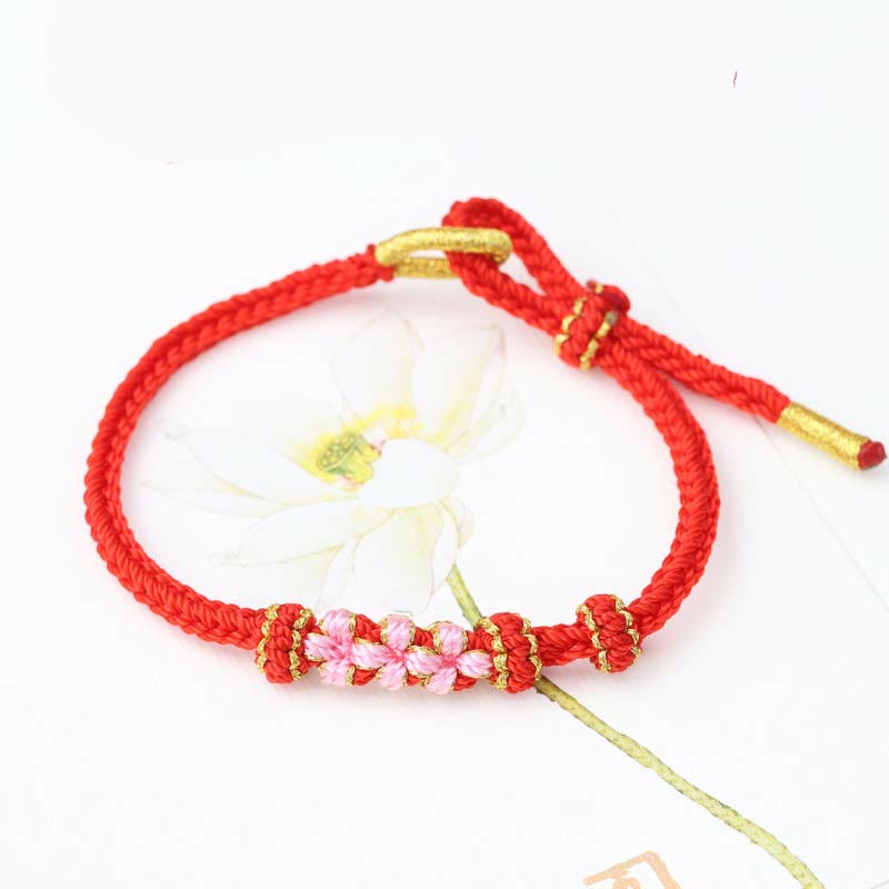 Handmade Three Peach Blossoms Luck Eight Strands Braided String Bracelet