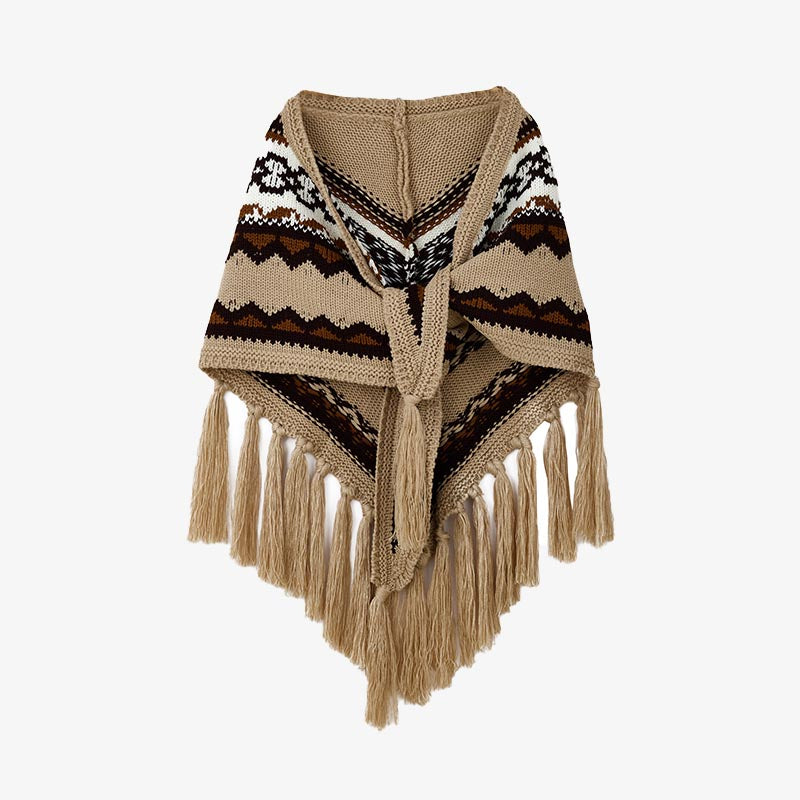 Tibetan Triangular Shawl Striped Tassels Winter Cozy Travel Scarf Wrap