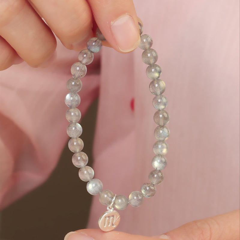 Celestial Moonstone Beaded Bracelet with 12 Zodiac Constellations
