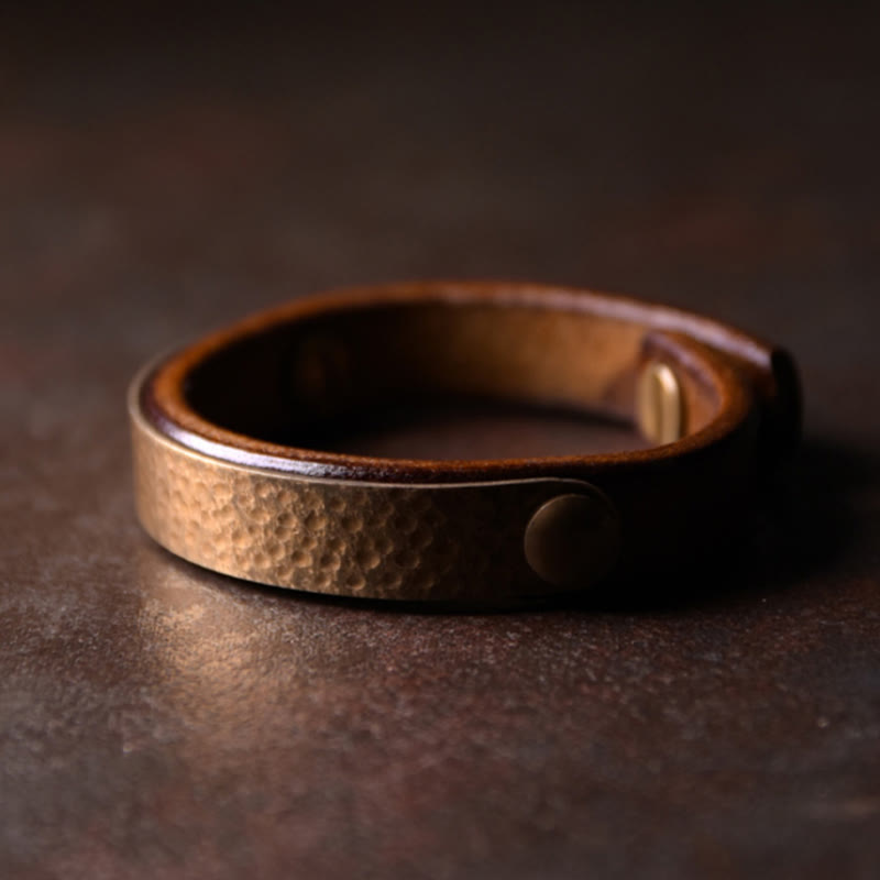Vintage Handmade Texture Copper Brass Leather Wealth Bracelet Bangle