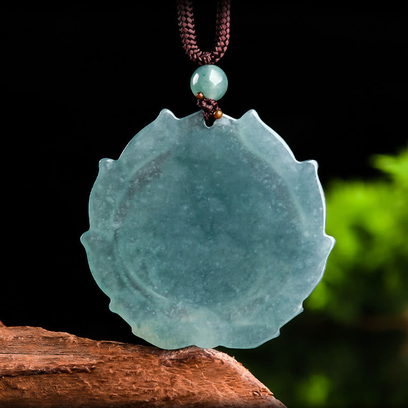Natural Jade Laughing Buddha Lotus Pattern Luck Necklace Pendant