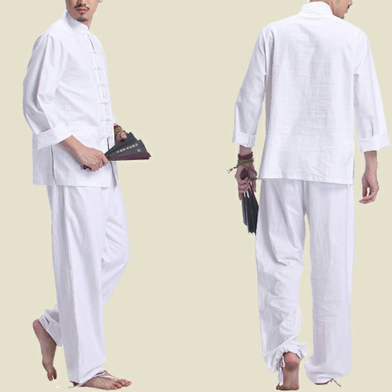 Chinese Frog Button Design Meditation Prayer Cotton Linen Spiritual Zen Practice Yoga Clothing Men's Set