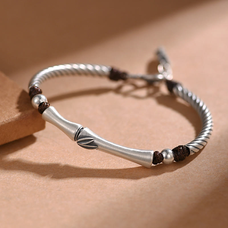 999 Fine Sterling Silver Bamboo Pattern and Cicada Engraved Open Cuff Bracelet