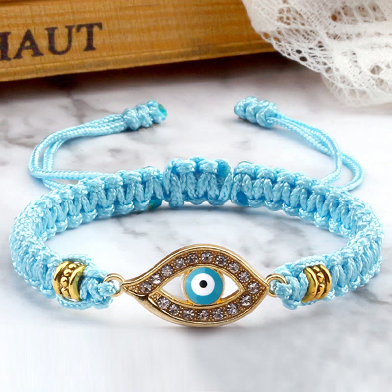 Handmade Evil Eye Red String Braided Bracelet with Gold or Silver Border