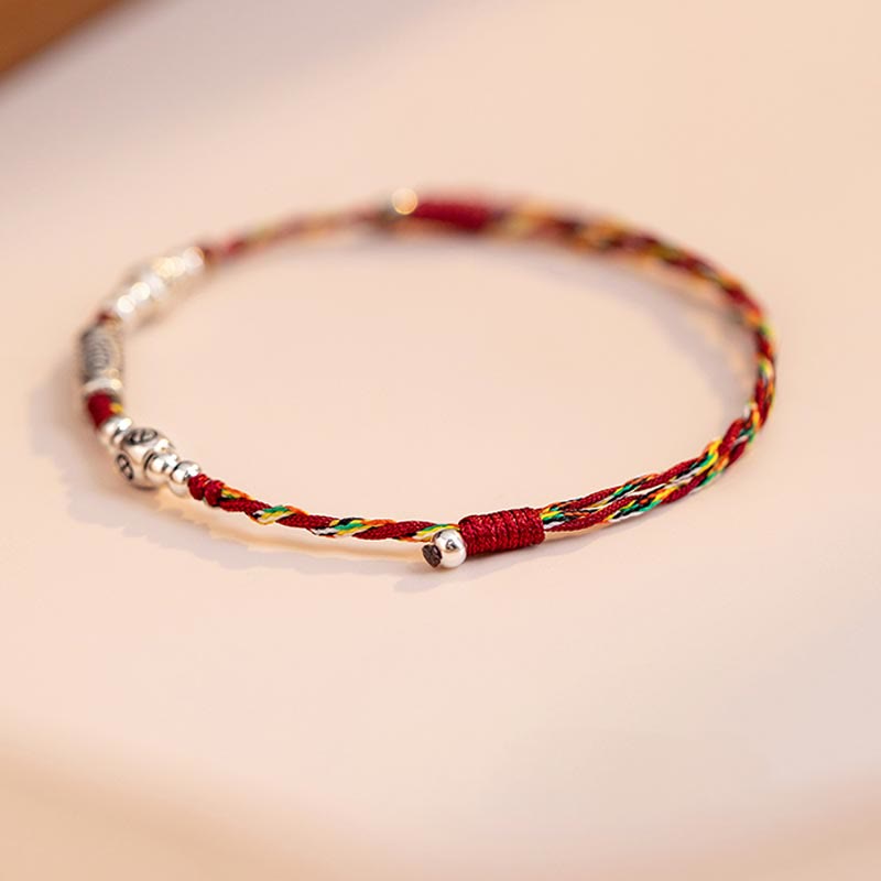 Braided Red String & 925 Sterling Silver Koi Fish Adjustable Bracelet Anklet