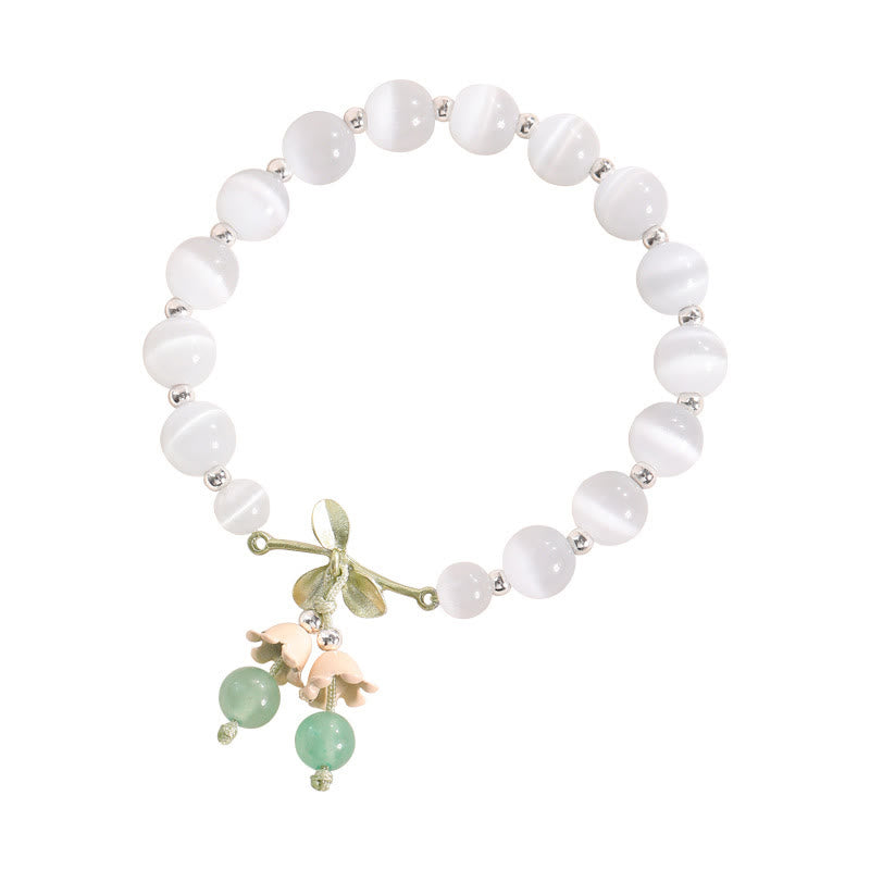 Cat's Eye Green Aventurine Blue Chalcedony Pink Crystal Peace Orchid Charm Bracelet