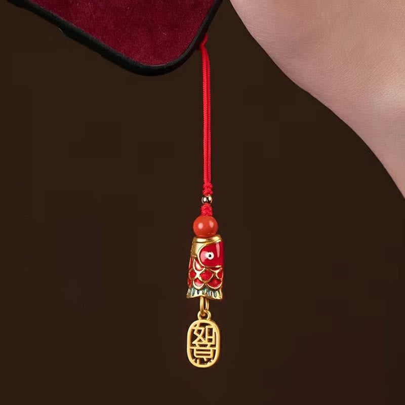 Koi Fish Cinnabar Attracting Wealth Wish Ruyi Charm Luck Phone Hanging Decoration