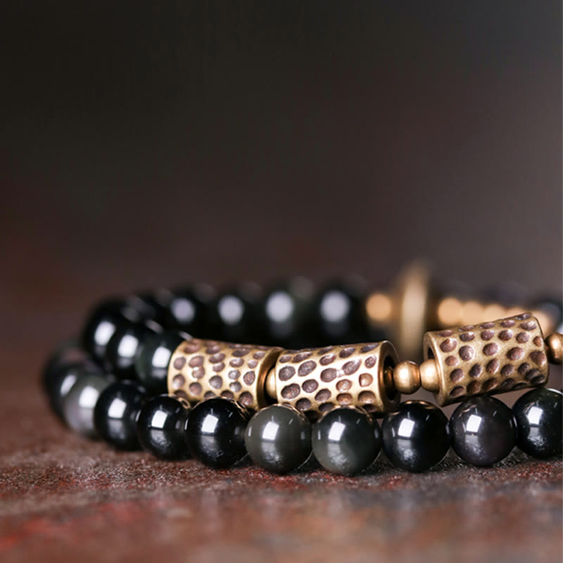 Rainbow Obsidian Copper Love Double Wrap Bracelet