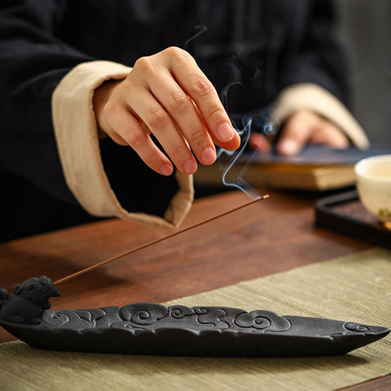 Auspicious Clouds Pixiu Healing Ceramic Stick Incense Burner Decoration