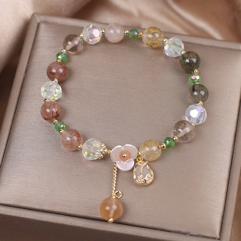 Natural Clear Quartz and Floral Gemstone Bracelet for Emotional Clarity