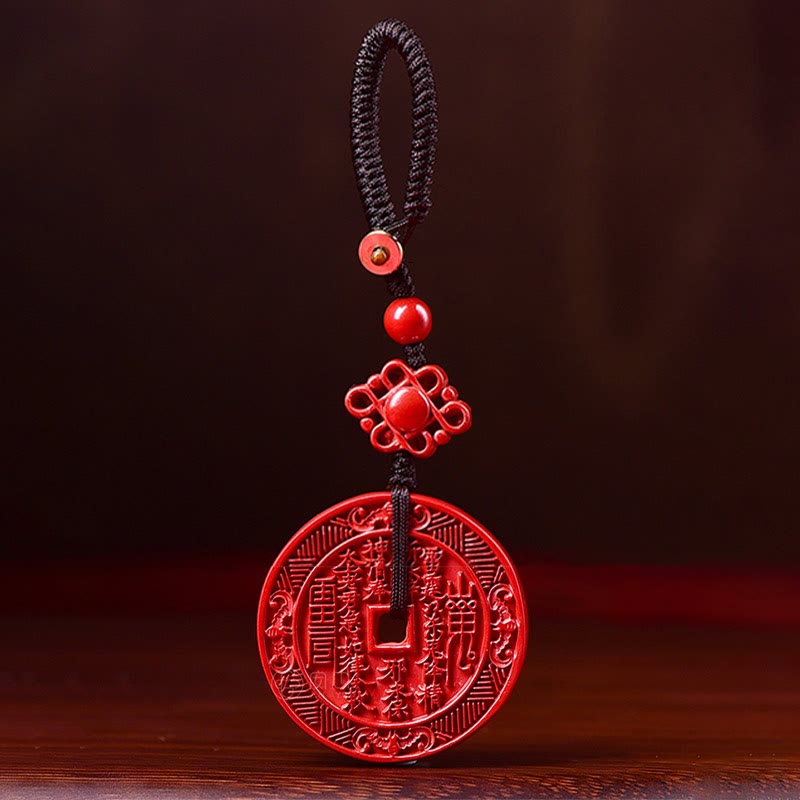 Natural Cinnabar Mountain Ghosts Spend Money Bagua Blessing Necklace Pendant Key Chain