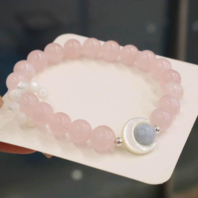 925 Sterling Silver Crescent Moon Natural Gemstone Charm Bracelet
