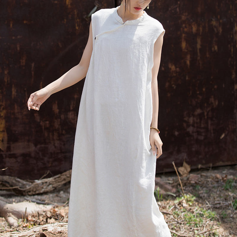 Handmade Tie Dye Midi Dress Linen Sleeveless Dress