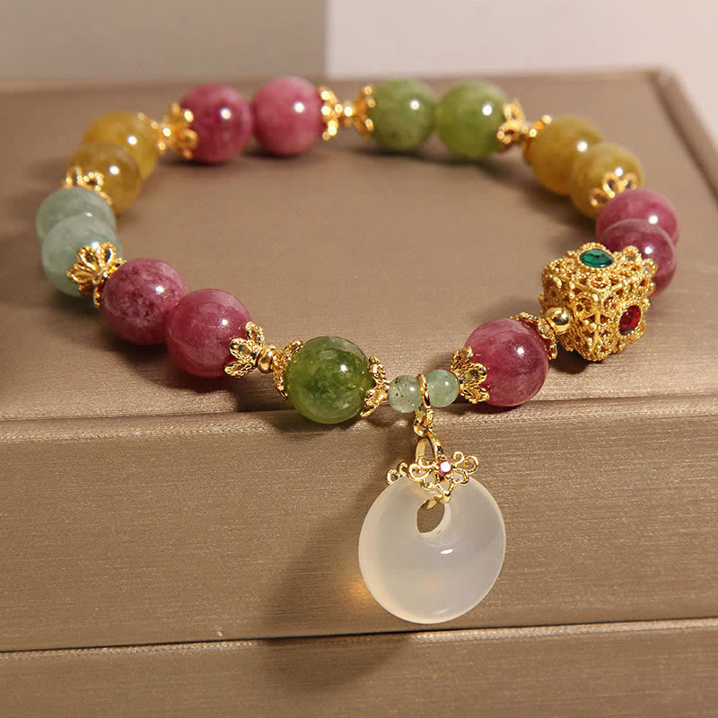 Colorful Tourmaline Peace Buckle Charm Wisdom Bracelet