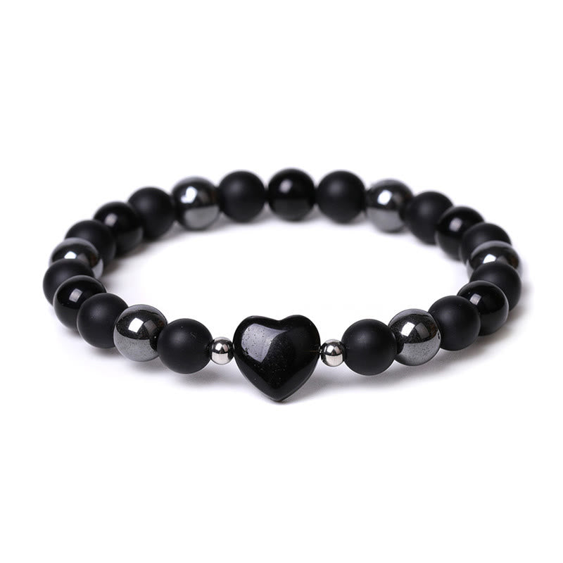Black Onyx Tiger Eye Stone Crystal Love Heart Protection Bracelet