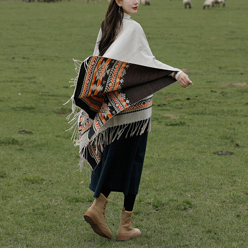 Tibetan Shawl Colorful Geometry Winter Cozy Travel Scarf Wrap