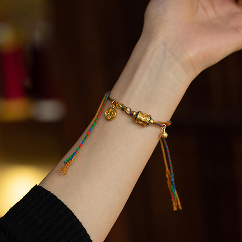 Tibetan Handmade Om Mani Padme Hum Prayer Wheel Protection Strength String Bracelet