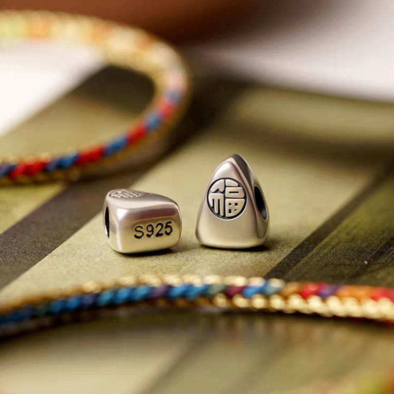 925 Sterling Silver Fu Character Zongzi Pattern Multicolored String Luck Handmade Braided Bracelet