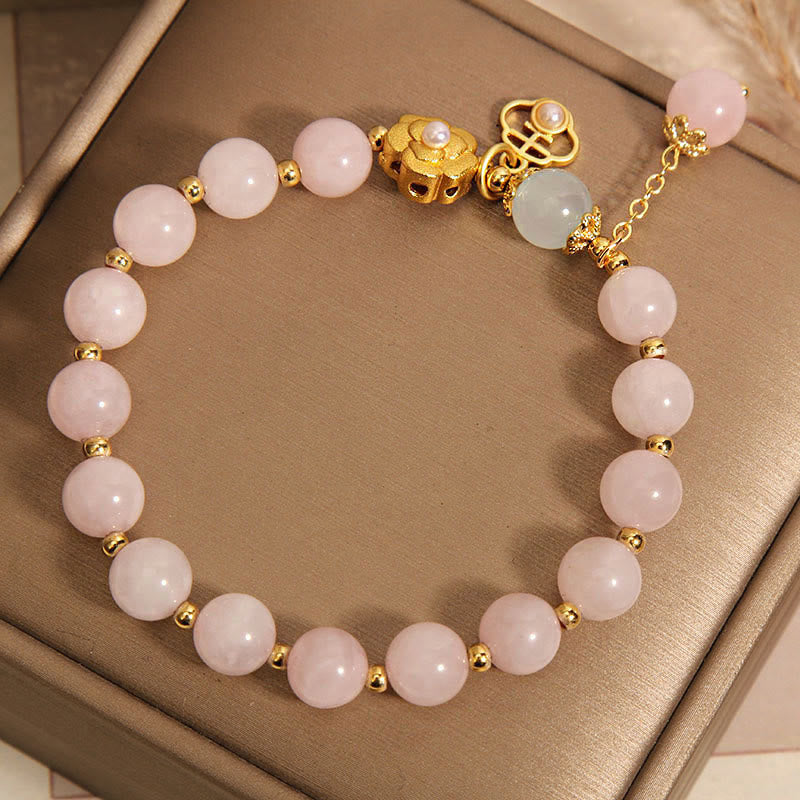 Natural Rose Quartz Flower Charm Bracelet for Emotional Harmony