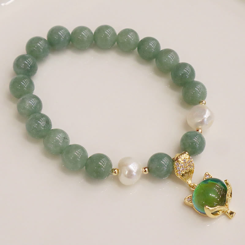 Jade Pearl Color-Changing Fox Charm Luck Bracelet