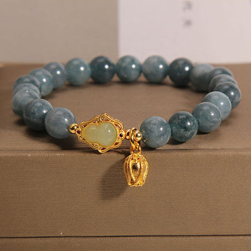 Natural Jade Wu Lou Gourd and Tulip Charm Bracelet
