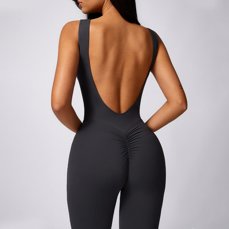 Women Casual Sleeveless Jumpsuit Flare Pants Sports Fitness Yoga Bodysuit