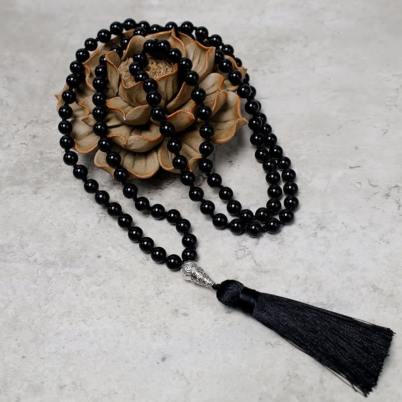 108 Mala Black Onyx 8mm Beads Handmade Meditation Prayer Necklace Bracelet