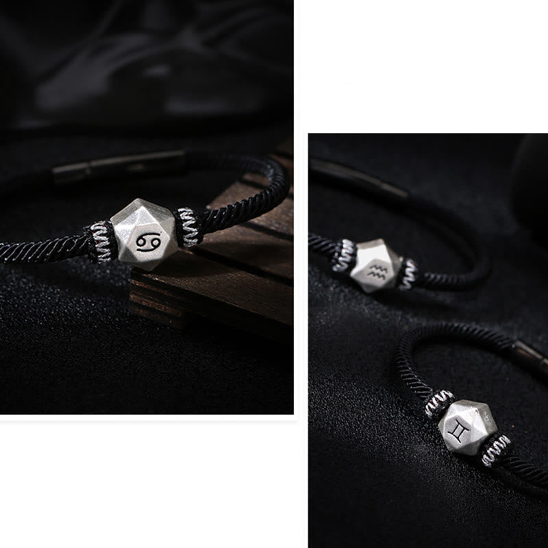 999 Sterling Silver 12 Constellations of the Zodiac Protection Handmade String Bracelet