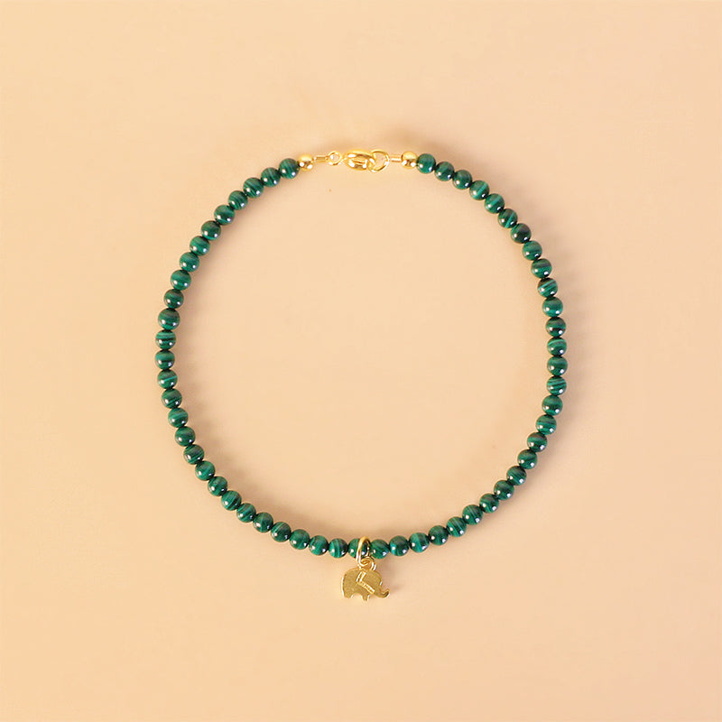 Natural Malachite Elephant Charm Bracelet with Adjustable Sizing