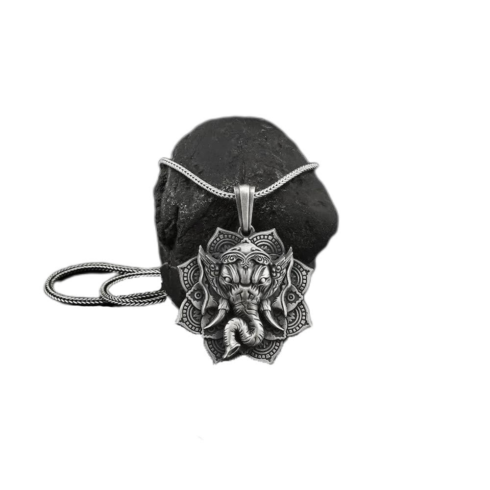 Pure Tin Ganesh Ganpati Elephant Protection Amulet Necklace Pendant