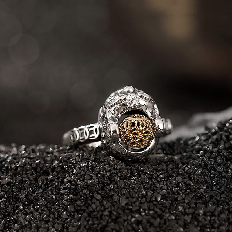Adjustable 925 Sterling Silver Pixiu Chinese Coin Statement Ring